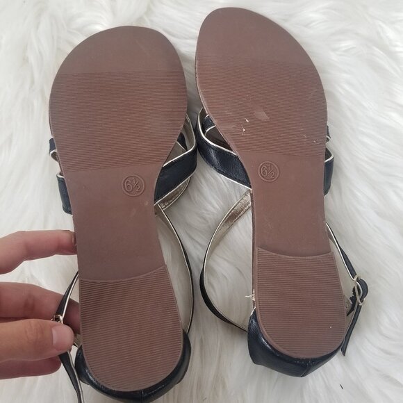 Merona Black Criss Cross Straps Flats Adjustable Ankle Buckle Sandals Thong 6.5 - Picture 3 of 6